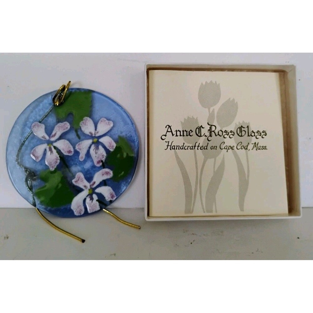 Anne C. Ross Studio Glass Hanging Ornament Purple Violets Signed Massachusetts